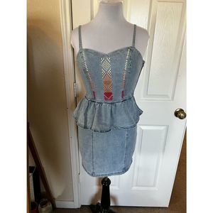 Jean mini dress with peplum.